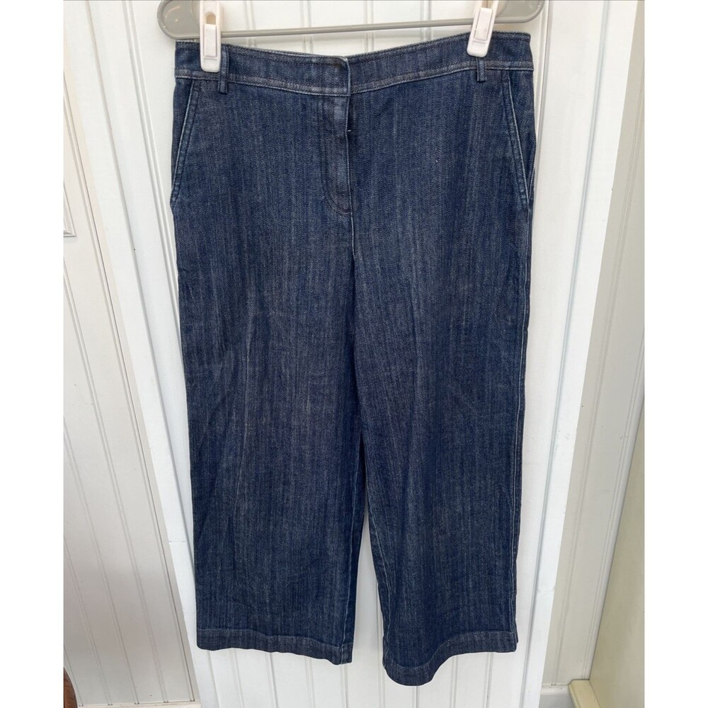 St. John Collection 8 Cropped Wide Leg Jeans Dark Wash Quiet Luxury